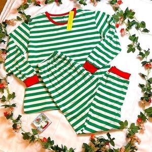 Green STRIPE ORGANIC‎ ADULT UNISEX PAJAMAS Size XL 100% Cotton-Christmas PJs